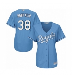 Women's Kansas City Royals #38 Jorge Bonifacio Authentic Light Blue Alternate 1 Cool Base Baseball Player Jersey Women's Kansas City Royals #38 Jorge Bonifacio Authentic Light Blue Alternate 1 Cool Base Baseball Player Jersey