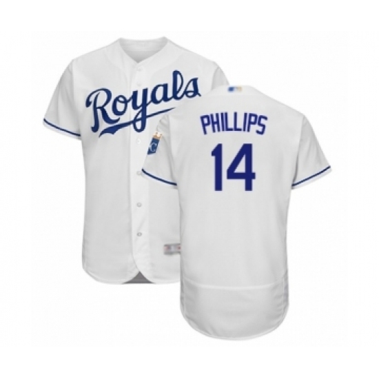 Men's Kansas City Royals #14 Brett Phillips White Home Flex Base Authentic Baseball Player Jersey Men's Kansas City Royals #14 Brett Phillips White Home Flex Base Authentic Baseball Player Jersey