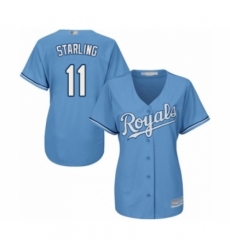 Women's Kansas City Royals #11 Bubba Starling Authentic Light Blue Alternate 1 Cool Base Baseball Player Jersey