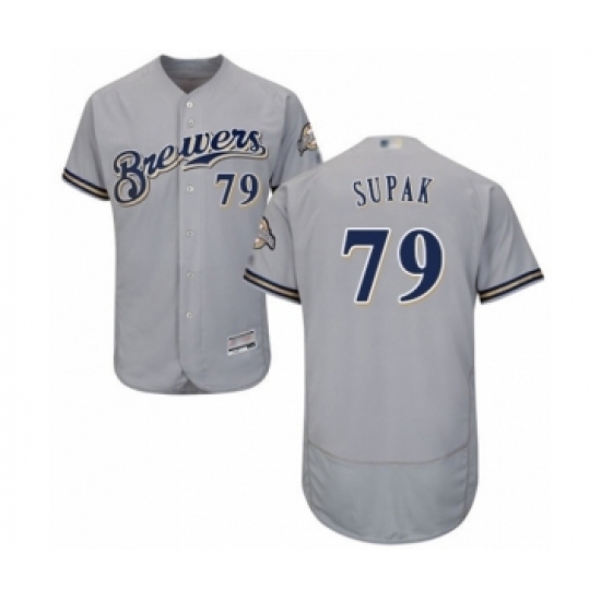 Men's Milwaukee Brewers #79 Trey Supak Grey Road Flex Base Authentic Collection Baseball Player Jersey Men's Milwaukee Brewers #79 Trey Supak Grey Road Flex Base Authentic Collection Baseball Player Jersey