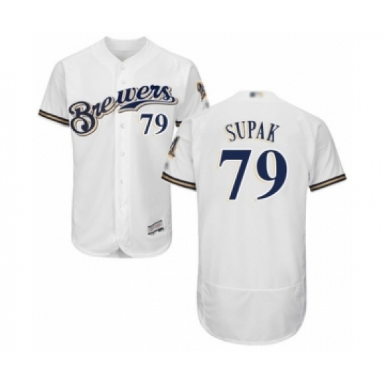 Men's Milwaukee Brewers #79 Trey Supak White Alternate Flex Base Authentic Collection Baseball Player Jersey Men's Milwaukee Brewers #79 Trey Supak White Alternate Flex Base Authentic Collection Baseball Player Jersey