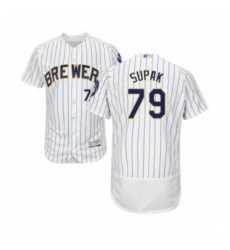 Men's Milwaukee Brewers #79 Trey Supak White Home Flex Base Authentic Collection Baseball Player Jersey Men's Milwaukee Brewers #79 Trey Supak White Home Flex Base Authentic Collection Baseball Player Jersey
