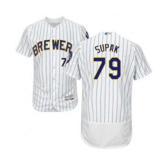 Men's Milwaukee Brewers #79 Trey Supak White Home Flex Base Authentic Collection Baseball Player Jersey Men's Milwaukee Brewers #79 Trey Supak White Home Flex Base Authentic Collection Baseball Player Jersey