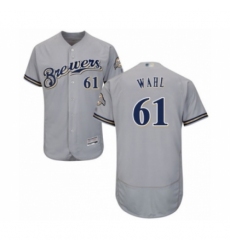 Men's Milwaukee Brewers #61 Bobby Wahl Grey Road Flex Base Authentic Collection Baseball Player Jersey