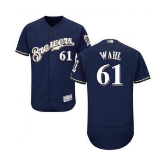 Men's Milwaukee Brewers #61 Bobby Wahl Navy Blue Alternate Flex Base Authentic Collection Baseball Player Jersey Men's Milwaukee Brewers #61 Bobby Wahl Navy Blue Alternate Flex Base Authentic Collection Baseball Player Jersey