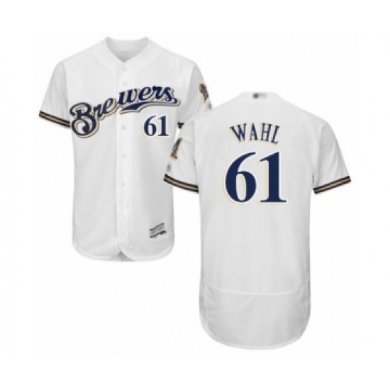 Men's Milwaukee Brewers #61 Bobby Wahl White Alternate Flex Base Authentic Collection Baseball Player Jersey Men's Milwaukee Brewers #61 Bobby Wahl White Alternate Flex Base Authentic Collection Baseball Player Jersey