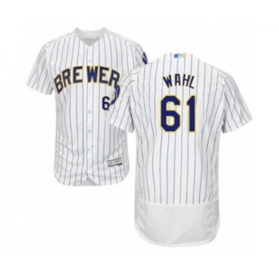 Men's Milwaukee Brewers #61 Bobby Wahl White Home Flex Base Authentic Collection Baseball Player Jersey Men's Milwaukee Brewers #61 Bobby Wahl White Home Flex Base Authentic Collection Baseball Player Jersey