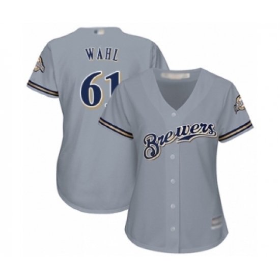 Women's Milwaukee Brewers #61 Bobby Wahl Authentic Grey Road Cool Base Baseball Player Jersey Women's Milwaukee Brewers #61 Bobby Wahl Authentic Grey Road Cool Base Baseball Player Jersey
