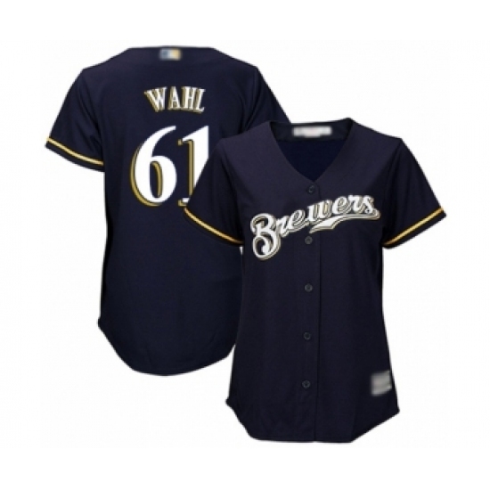 Women's Milwaukee Brewers #61 Bobby Wahl Authentic Navy Blue Alternate Cool Base Baseball Player Jersey Women's Milwaukee Brewers #61 Bobby Wahl Authentic Navy Blue Alternate Cool Base Baseball Player Jersey