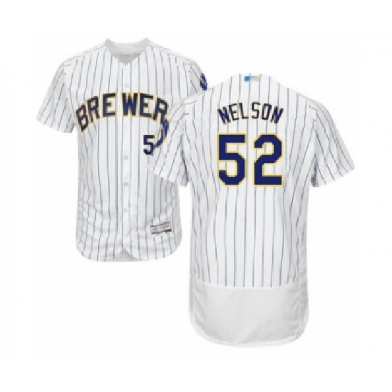 Men's Milwaukee Brewers #52 Jimmy Nelson White Home Flex Base Authentic Collection Baseball Player Jersey Men's Milwaukee Brewers #52 Jimmy Nelson White Home Flex Base Authentic Collection Baseball Player Jersey