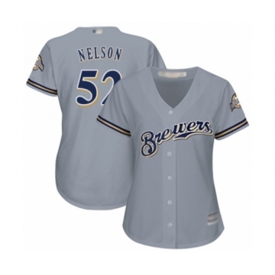 Women's Milwaukee Brewers #52 Jimmy Nelson Authentic Grey Road Cool Base Baseball Player Jersey Women's Milwaukee Brewers #52 Jimmy Nelson Authentic Grey Road Cool Base Baseball Player Jersey