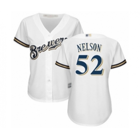 Women's Milwaukee Brewers #52 Jimmy Nelson Authentic White Home Cool Base Baseball Player Jersey Women's Milwaukee Brewers #52 Jimmy Nelson Authentic White Home Cool Base Baseball Player Jersey