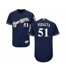 Men's Milwaukee Brewers #51 Freddy Peralta Navy Blue Alternate Flex Base Authentic Collection Baseball Player Jersey Men's Milwaukee Brewers #51 Freddy Peralta Navy Blue Alternate Flex Base Authentic Collection Baseball Player Jersey