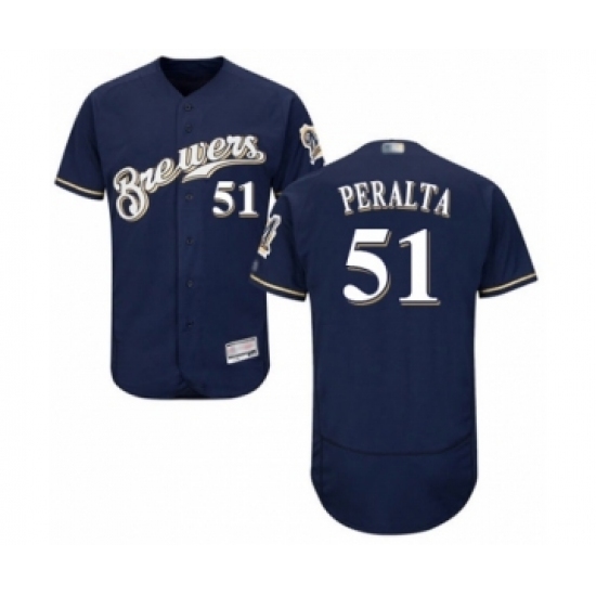 Men's Milwaukee Brewers #51 Freddy Peralta Navy Blue Alternate Flex Base Authentic Collection Baseball Player Jersey Men's Milwaukee Brewers #51 Freddy Peralta Navy Blue Alternate Flex Base Authentic Collection Baseball Player Jersey