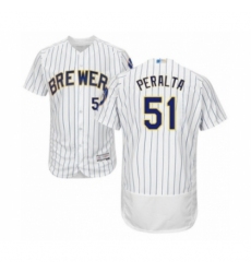 Men's Milwaukee Brewers #51 Freddy Peralta White Home Flex Base Authentic Collection Baseball Player Jersey