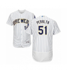 Men's Milwaukee Brewers #51 Freddy Peralta White Home Flex Base Authentic Collection Baseball Player Jersey Men's Milwaukee Brewers #51 Freddy Peralta White Home Flex Base Authentic Collection Baseball Player Jersey