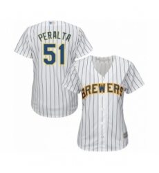 Women's Milwaukee Brewers #51 Freddy Peralta Authentic White Alternate Cool Base Baseball Player Jersey Women's Milwaukee Brewers #51 Freddy Peralta Authentic White Alternate Cool Base Baseball Player Jersey