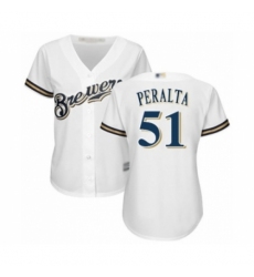 Women's Milwaukee Brewers #51 Freddy Peralta Authentic White Home Cool Base Baseball Player Jersey Women's Milwaukee Brewers #51 Freddy Peralta Authentic White Home Cool Base Baseball Player Jersey