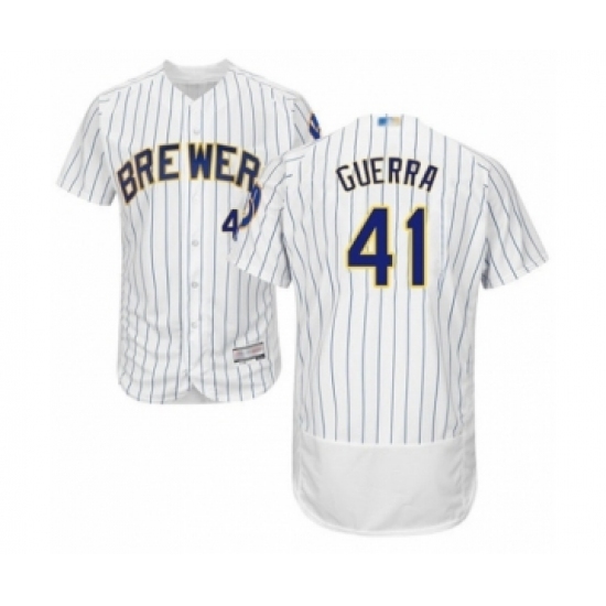 Men's Milwaukee Brewers #41 Junior Guerra White Home Flex Base Authentic Collection Baseball Player Jersey Men's Milwaukee Brewers #41 Junior Guerra White Home Flex Base Authentic Collection Baseball Player Jersey