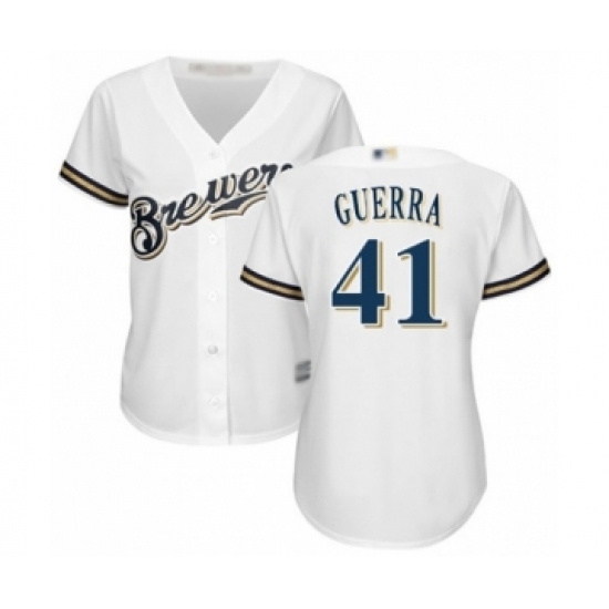 Women's Milwaukee Brewers #41 Junior Guerra Authentic White Home Cool Base Baseball Player Jersey Women's Milwaukee Brewers #41 Junior Guerra Authentic White Home Cool Base Baseball Player Jersey