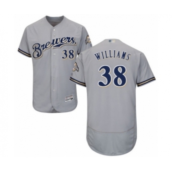 Men's Milwaukee Brewers #38 Devin Williams Grey Road Flex Base Authentic Collection Baseball Player Jersey Men's Milwaukee Brewers #38 Devin Williams Grey Road Flex Base Authentic Collection Baseball Player Jersey