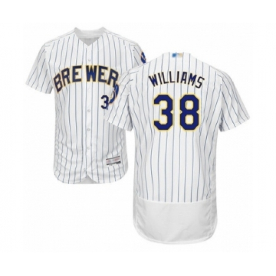 Men's Milwaukee Brewers #38 Devin Williams White Home Flex Base Authentic Collection Baseball Player Jersey Men's Milwaukee Brewers #38 Devin Williams White Home Flex Base Authentic Collection Baseball Player Jersey