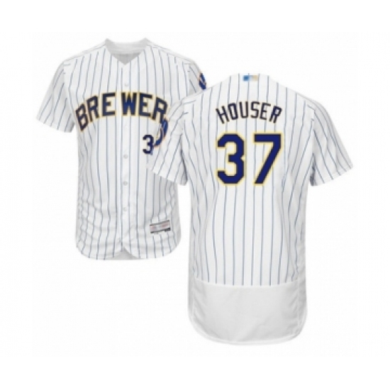 Men's Milwaukee Brewers #37 Adrian Houser White Home Flex Base Authentic Collection Baseball Player Jersey Men's Milwaukee Brewers #37 Adrian Houser White Home Flex Base Authentic Collection Baseball Player Jersey