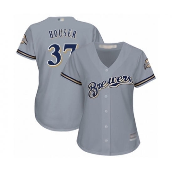 Women's Milwaukee Brewers #37 Adrian Houser Authentic Grey Road Cool Base Baseball Player Jersey Women's Milwaukee Brewers #37 Adrian Houser Authentic Grey Road Cool Base Baseball Player Jersey