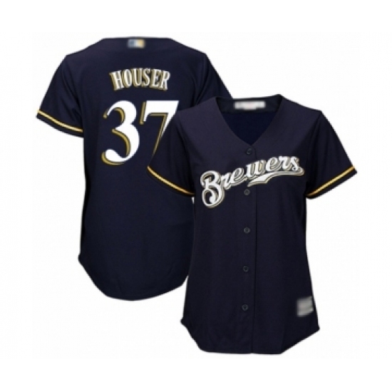 Women's Milwaukee Brewers #37 Adrian Houser Authentic Navy Blue Alternate Cool Base Baseball Player Jersey Women's Milwaukee Brewers #37 Adrian Houser Authentic Navy Blue Alternate Cool Base Baseball Player Jersey