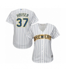 Women's Milwaukee Brewers #37 Adrian Houser Authentic White Alternate Cool Base Baseball Player Jersey Women's Milwaukee Brewers #37 Adrian Houser Authentic White Alternate Cool Base Baseball Player Jersey