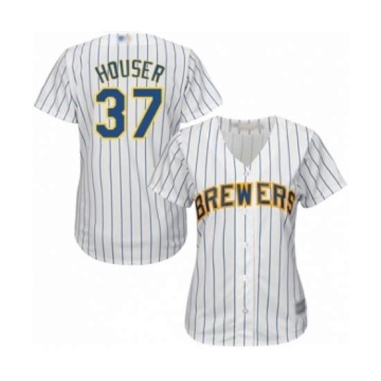 Women's Milwaukee Brewers #37 Adrian Houser Authentic White Alternate Cool Base Baseball Player Jersey Women's Milwaukee Brewers #37 Adrian Houser Authentic White Alternate Cool Base Baseball Player Jersey