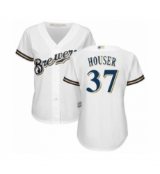 Women's Milwaukee Brewers #37 Adrian Houser Authentic White Home Cool Base Baseball Player Jersey Women's Milwaukee Brewers #37 Adrian Houser Authentic White Home Cool Base Baseball Player Jersey