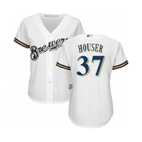 Women's Milwaukee Brewers #37 Adrian Houser Authentic White Home Cool Base Baseball Player Jersey Women's Milwaukee Brewers #37 Adrian Houser Authentic White Home Cool Base Baseball Player Jersey