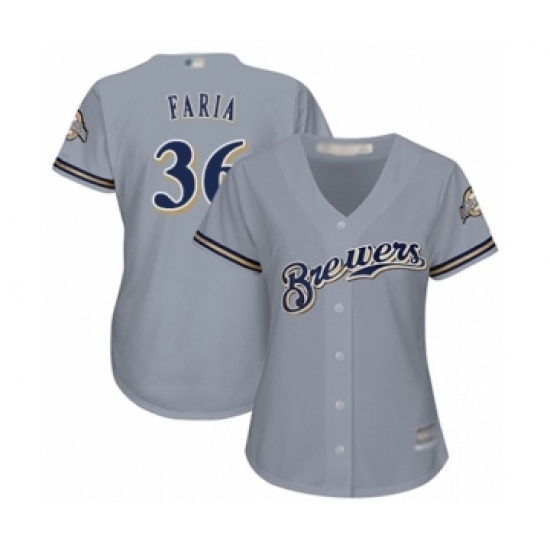 Women's Milwaukee Brewers #36 Jake Faria Authentic Grey Road Cool Base Baseball Player Jersey Women's Milwaukee Brewers #36 Jake Faria Authentic Grey Road Cool Base Baseball Player Jersey