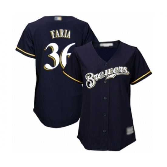 Women's Milwaukee Brewers #36 Jake Faria Authentic Navy Blue Alternate Cool Base Baseball Player Jersey Women's Milwaukee Brewers #36 Jake Faria Authentic Navy Blue Alternate Cool Base Baseball Player Jersey