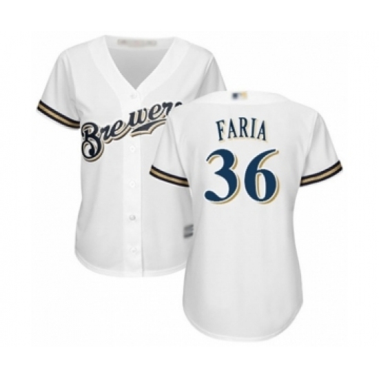 Women's Milwaukee Brewers #36 Jake Faria Authentic White Home Cool Base Baseball Player Jersey Women's Milwaukee Brewers #36 Jake Faria Authentic White Home Cool Base Baseball Player Jersey