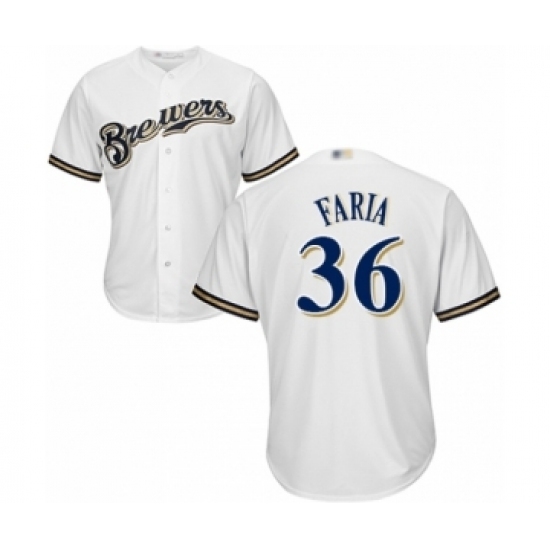 Youth Milwaukee Brewers #36 Jake Faria Authentic White Home Cool Base Baseball Player Jersey Youth Milwaukee Brewers #36 Jake Faria Authentic White Home Cool Base Baseball Player Jersey