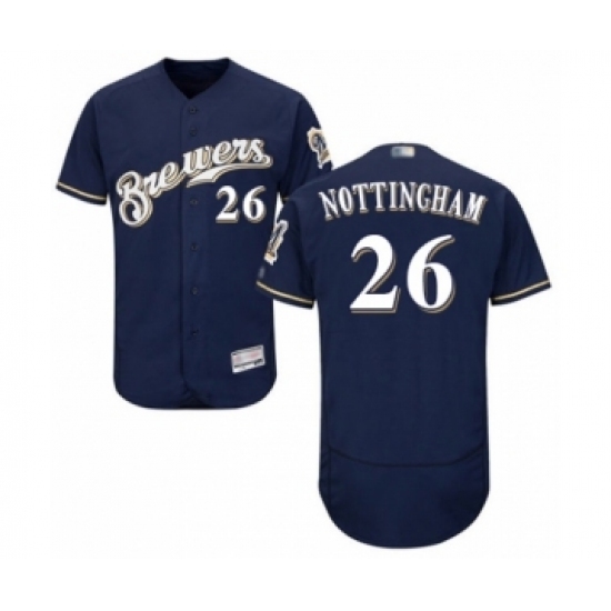 Men's Milwaukee Brewers #26 Jacob Nottingham Navy Blue Alternate Flex Base Authentic Collection Baseball Player Jersey Men's Milwaukee Brewers #26 Jacob Nottingham Navy Blue Alternate Flex Base Authentic Collection Baseball Player Jersey