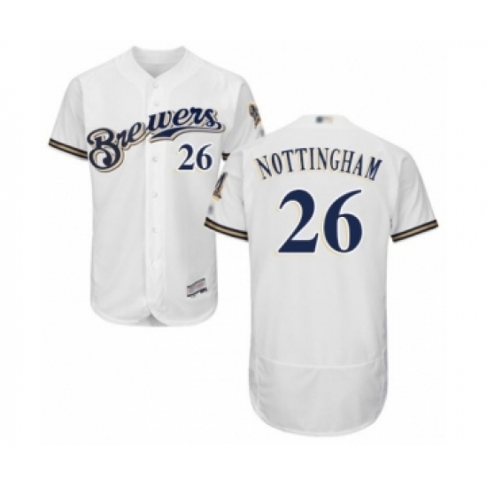 Men's Milwaukee Brewers #26 Jacob Nottingham White Alternate Flex Base Authentic Collection Baseball Player Jersey Men's Milwaukee Brewers #26 Jacob Nottingham White Alternate Flex Base Authentic Collection Baseball Player Jersey