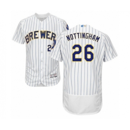 Men's Milwaukee Brewers #26 Jacob Nottingham White Home Flex Base Authentic Collection Baseball Player Jersey Men's Milwaukee Brewers #26 Jacob Nottingham White Home Flex Base Authentic Collection Baseball Player Jersey