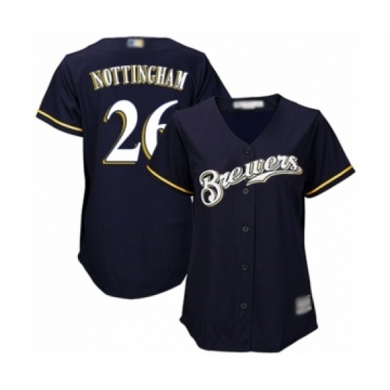 Women's Milwaukee Brewers #26 Jacob Nottingham Authentic Navy Blue Alternate Cool Base Baseball Player Jersey Women's Milwaukee Brewers #26 Jacob Nottingham Authentic Navy Blue Alternate Cool Base Baseball Player Jersey