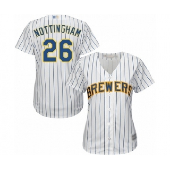 Women's Milwaukee Brewers #26 Jacob Nottingham Authentic White Alternate Cool Base Baseball Player Jersey Women's Milwaukee Brewers #26 Jacob Nottingham Authentic White Alternate Cool Base Baseball Player Jersey