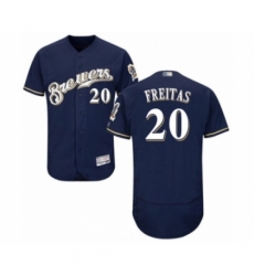 Men's Milwaukee Brewers #20 David Freitas Navy Blue Alternate Flex Base Authentic Collection Baseball Player Jersey Men's Milwaukee Brewers #20 David Freitas Navy Blue Alternate Flex Base Authentic Collection Baseball Player Jersey