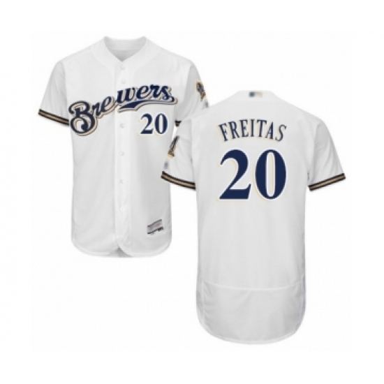 Men's Milwaukee Brewers #20 David Freitas White Alternate Flex Base Authentic Collection Baseball Player Jersey Men's Milwaukee Brewers #20 David Freitas White Alternate Flex Base Authentic Collection Baseball Player Jersey