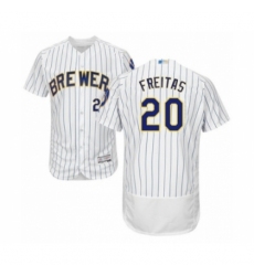 Men's Milwaukee Brewers #20 David Freitas White Home Flex Base Authentic Collection Baseball Player Jersey Men's Milwaukee Brewers #20 David Freitas White Home Flex Base Authentic Collection Baseball Player Jersey