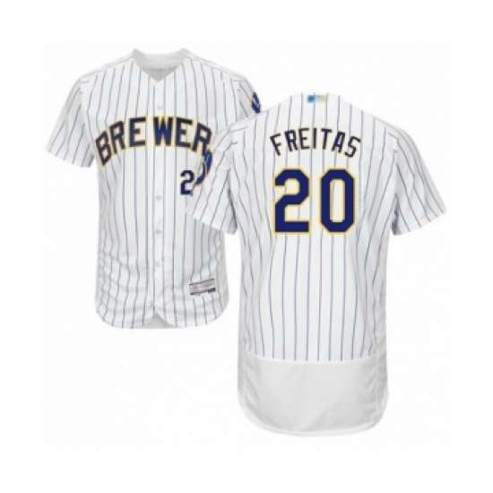 Men's Milwaukee Brewers #20 David Freitas White Home Flex Base Authentic Collection Baseball Player Jersey Men's Milwaukee Brewers #20 David Freitas White Home Flex Base Authentic Collection Baseball Player Jersey