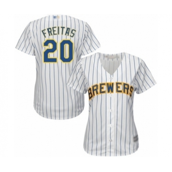Women's Milwaukee Brewers #20 David Freitas Authentic White Alternate Cool Base Baseball Player Jersey Women's Milwaukee Brewers #20 David Freitas Authentic White Alternate Cool Base Baseball Player Jersey