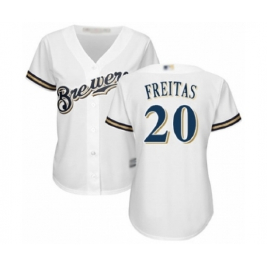 Women's Milwaukee Brewers #20 David Freitas Authentic White Home Cool Base Baseball Player Jersey Women's Milwaukee Brewers #20 David Freitas Authentic White Home Cool Base Baseball Player Jersey
