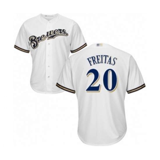 Youth Milwaukee Brewers #20 David Freitas Authentic White Home Cool Base Baseball Player Jersey Youth Milwaukee Brewers #20 David Freitas Authentic White Home Cool Base Baseball Player Jersey
