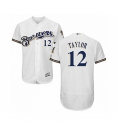 Men's Milwaukee Brewers #12 Tyrone Taylor White Alternate Flex Base Authentic Collection Baseball Player Jersey